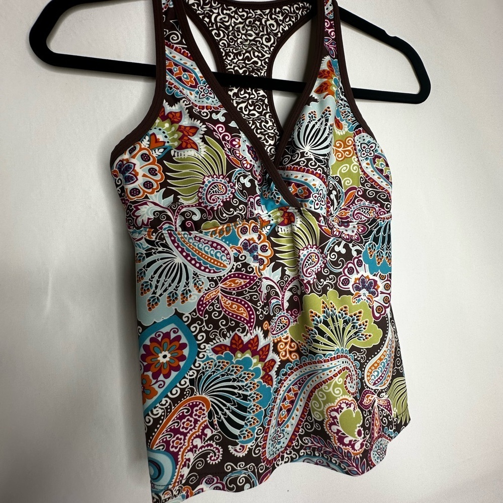 Athleta Blue Green Embellished Fitted Tankini Swim Top.